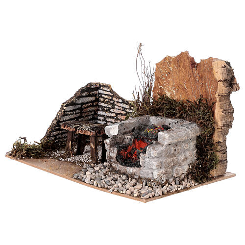 Fuoco griglia luce effetto fiamma presepe 10 cm sughero 20x15x15 cm 2