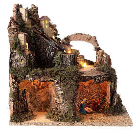 Borgo Natività grotte cascata con pompa luci per presepe 6-8 cm 35x35x20 cm