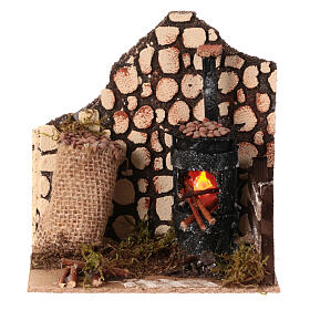 Chestnut vendor's setting with stove and chestnut bag, flame effect light, for Nativity Scene of 12-14 cm, 15x15x10 cm