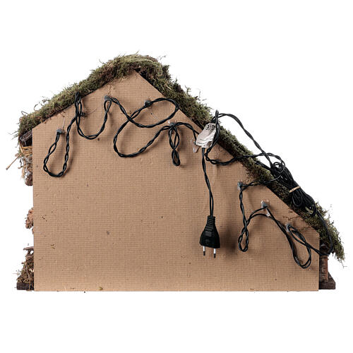 Wood stable with Nativity set, lights and haystack for Nativity Scene of 10 cm 35x50x25 cm 4