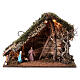 Chalet liège et bois avec Nativité éclairée pour crèche 10 cm 35x50x25 cm s1