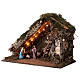 Cabana com fenil e Natividade, luzes, cortiça e musgo 35x50x25 cm para presépio com figuras de 10 cm s2