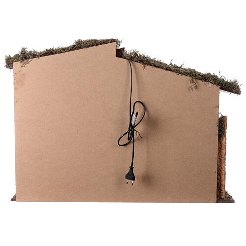 Estábulo cortiça com fenil e luz para Natividade com figuras de 20 cm 55x80x40 cm 5