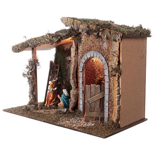 Cork stable for 20 cm nativity scene Holy Family barn door light 55x80x40 cm 2