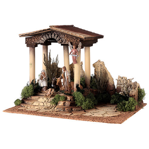Presépio com templo em ruínas e Natividade Moranduzzo 10 cm 3