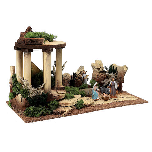 Nativity Scene setting with temple and Moranduzzo's figurines of 6.5 cm 40x20x25 cm 4