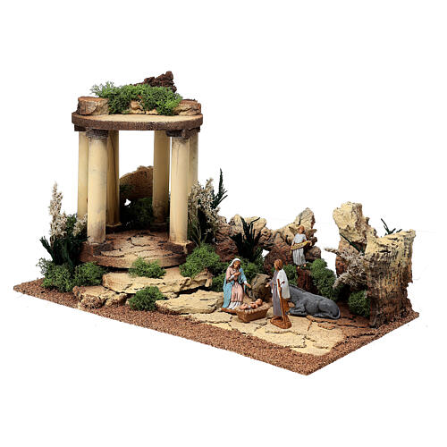 Holy Family set with temple and 6.5 cm Moranduzzo figurines 40x20x25 cm 2