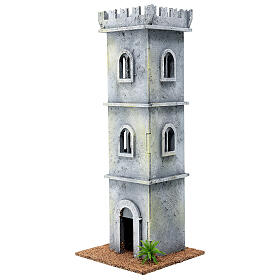 Torre castelo estilo século 19 10x10x25 cm para presépio com figuras de 6 cm