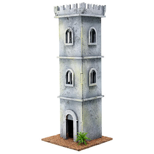 Torre castelo estilo século 19 10x10x25 cm para presépio com figuras de 6 cm 1