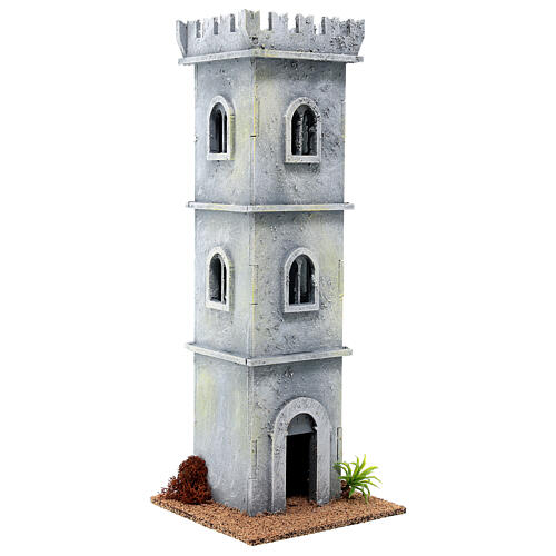 Torre castelo estilo século 19 10x10x25 cm para presépio com figuras de 6 cm 3