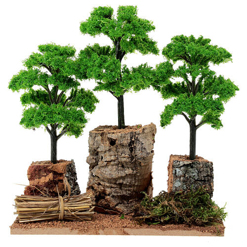 Bosquete 3 árvores verdes para presépio com figuras de 6-8 cm 1