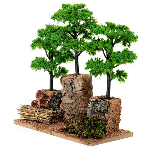 Bosquete 3 árvores verdes para presépio com figuras de 6-8 cm 2