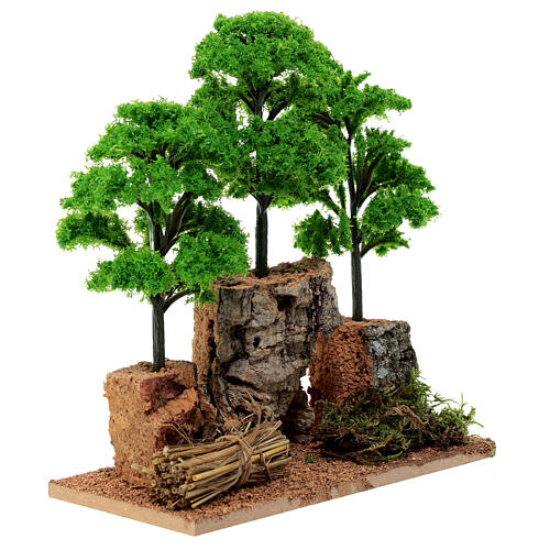 Bosquete 3 árvores verdes para presépio com figuras de 6-8 cm 3
