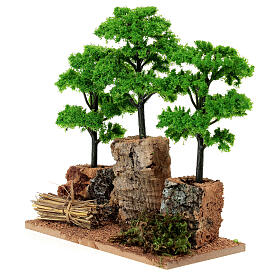 Tree grove figurine with 3 green trees, nativity scene 6/8 cm