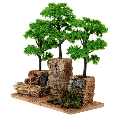 Tree grove figurine with 3 green trees, nativity scene 6/8 cm 2