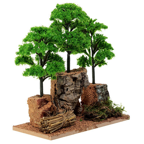 Tree grove figurine with 3 green trees, nativity scene 6/8 cm 3