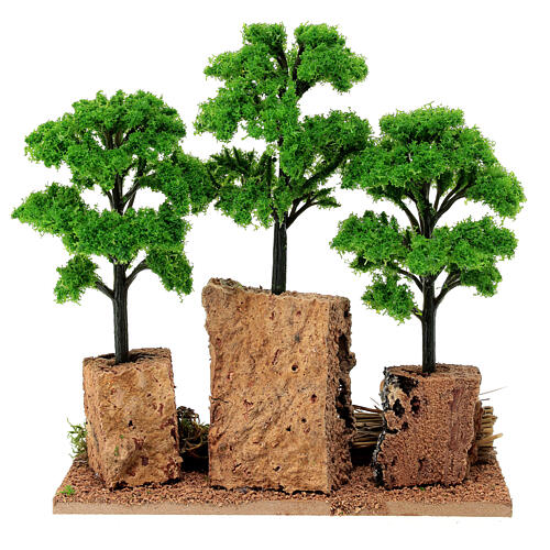 Tree grove figurine with 3 green trees, nativity scene 6/8 cm 4