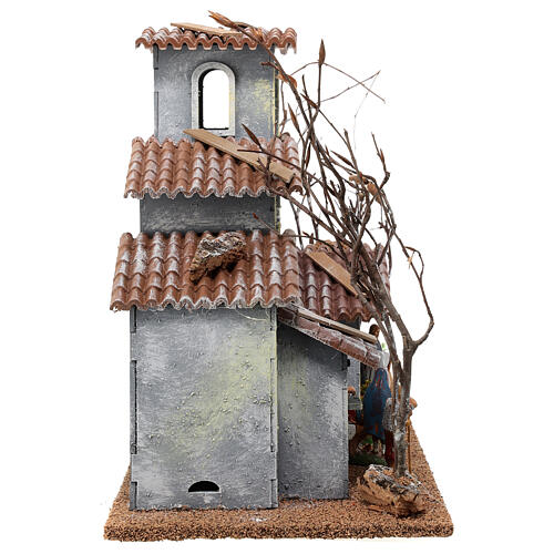 Building with porch and Nativity set of 6 cm in 19th century style 5