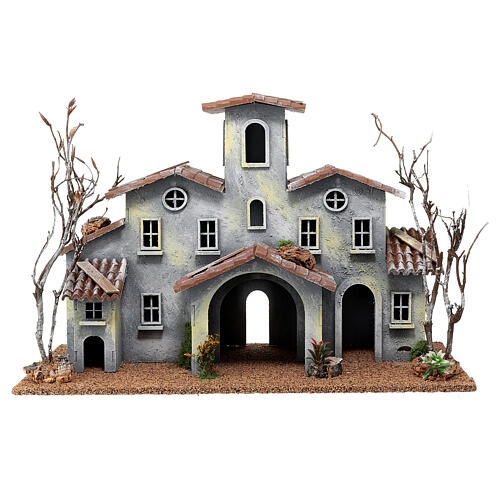 Building with porch and Nativity set of 6 cm in 19th century style 8