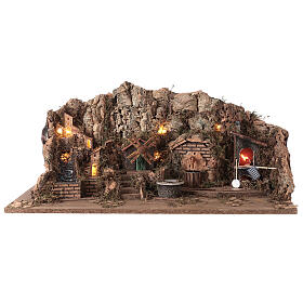 Nativity Scene village for 8-10 cm characters with waterfall and windmill 60x30x30 cm