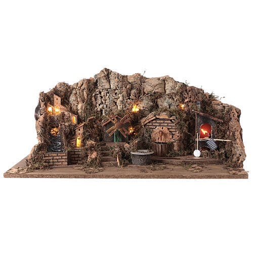 Nativity Scene village for 8-10 cm characters with waterfall and windmill 60x30x30 cm 1