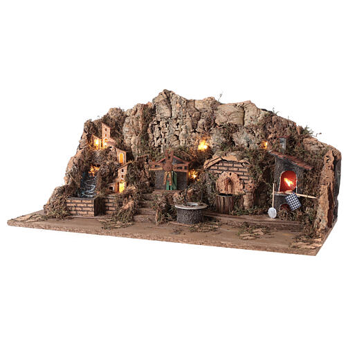 Nativity Scene village for 8-10 cm characters with waterfall and windmill 60x30x30 cm 3