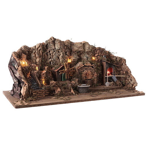 Nativity Scene village for 8-10 cm characters with waterfall and windmill 60x30x30 cm 5