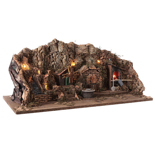 Borgo presepe 8-10 cm cascata e mulino a vento 60x30x30 cm 5