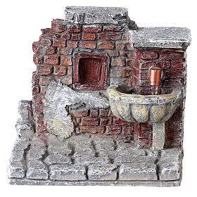 Fountain on a brick wall with pump 15x15x10 cm for Nativity Scene with 10 cm characters