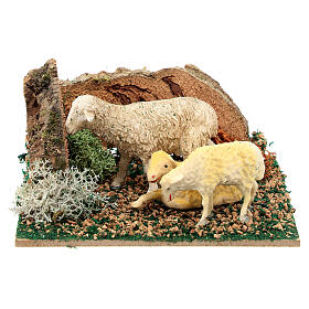 Pecore al pascolo sughero presepe 10 cm 5x10x10 cm