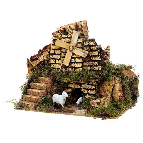 Moulin à vent avec moutons 20x15x20 cm pour crèche 4 cm 2