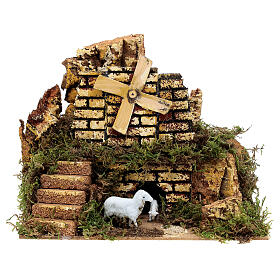 Mini windmill 20x15x20 cm with sheep, for 4 cm nativity scene