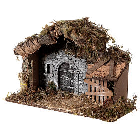 Nativity stable with barn 25x35x15 cm for Nativity Scene with 8 cm characters