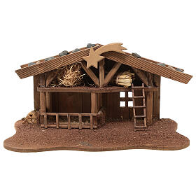 Wood stable of Nordic style with comet for Nativity Scene with 10 cm characters 15x30x20 cm
