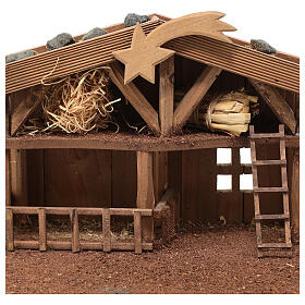 Wood stable of Nordic style with comet for Nativity Scene with 10 cm characters 15x30x20 cm