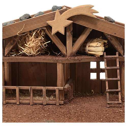 Wood stable of Nordic style with comet for Nativity Scene with 10 cm characters 15x30x20 cm 2