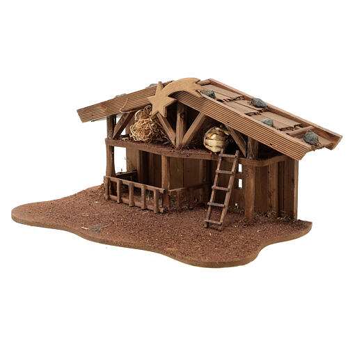Wood stable of Nordic style with comet for Nativity Scene with 10 cm characters 15x30x20 cm 3