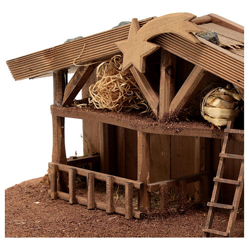 Wood stable of Nordic style with comet for Nativity Scene with 10 cm characters 15x30x20 cm 4