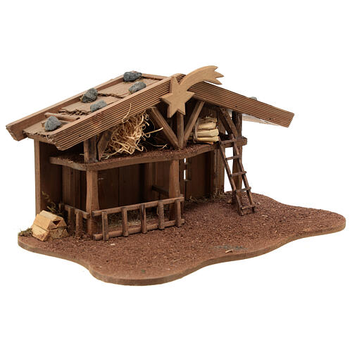 Wood stable of Nordic style with comet for Nativity Scene with 10 cm characters 15x30x20 cm 5