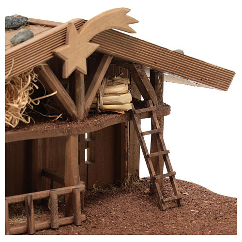 Wood stable of Nordic style with comet for Nativity Scene with 10 cm characters 15x30x20 cm 6