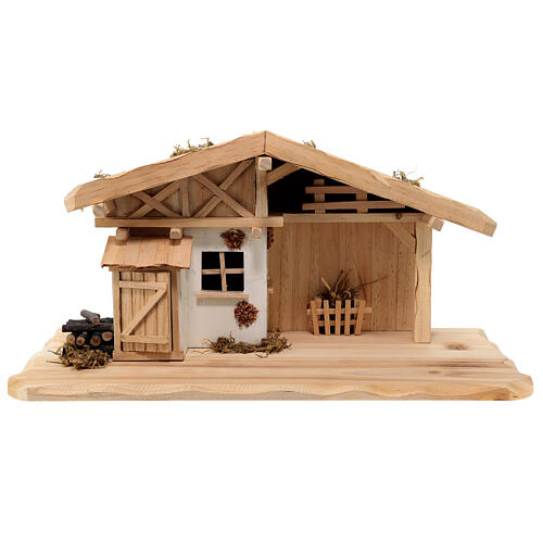 Stalla in stile nordico con legna presepe 15 cm 25x45x20 cm 1