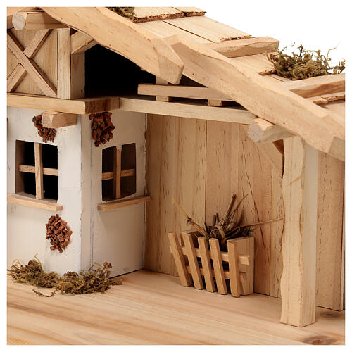 Stalla in stile nordico con legna presepe 15 cm 25x45x20 cm 4