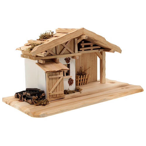 Stalla in stile nordico con legna presepe 15 cm 25x45x20 cm 5