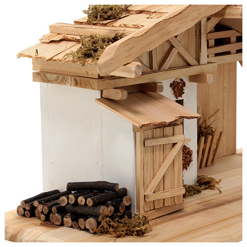 Stalla in stile nordico con legna presepe 15 cm 25x45x20 cm 6