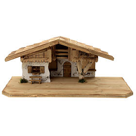 Wallgau wood stable, nordic style, for Nativity Scene with 12 cm characters, 30x70x30 cm