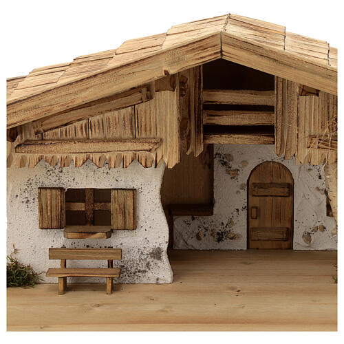 Wallgau wood stable, nordic style, for Nativity Scene with 12 cm characters, 30x70x30 cm 2