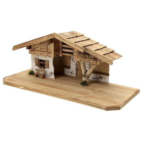 Wallgau wood stable, nordic style, for Nativity Scene with 12 cm characters, 30x70x30 cm 3