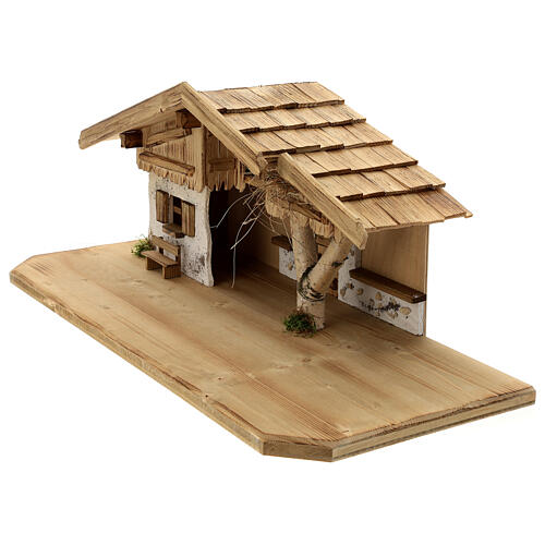 Wallgau wood stable, nordic style, for Nativity Scene with 12 cm characters, 30x70x30 cm 9