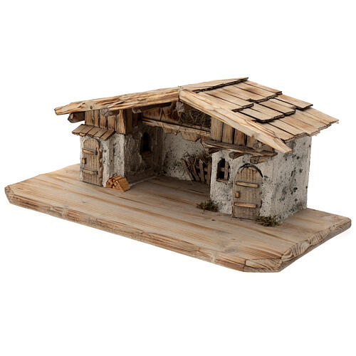 Konigsee wood stable, nordic style, for Nativity Scene with 12 cm characters, 25x60x30 cm 3