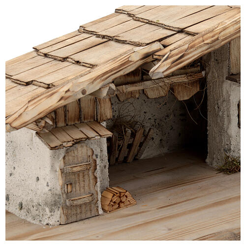 Konigsee wood stable, nordic style, for Nativity Scene with 12 cm characters, 25x60x30 cm 6